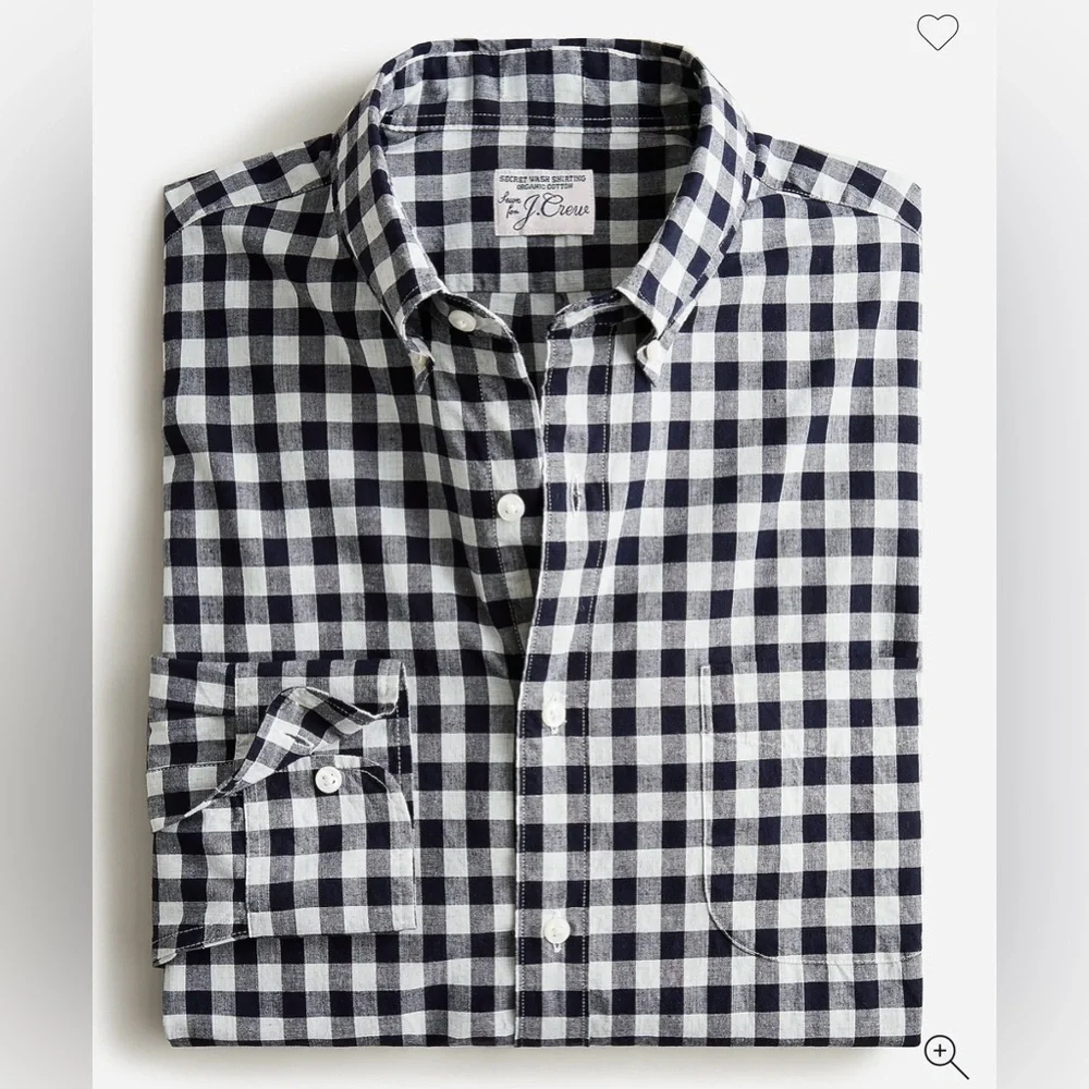 J.Crew Secret Wash organic cotton poplin shirt Black White Check Classic Small